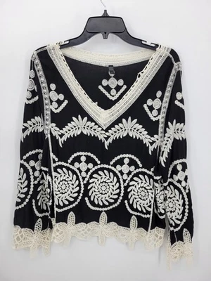 Lapis Топ женщин большой черный слоновой кости вышитый V шеи богемное крестьянин поповер - Изображение 1 из 4