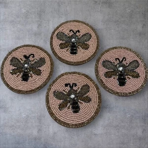 Biene Untersetzer 4er Set Handperlen Glasperlen Hummel Getränk Bierdeckel - Bild 1 von 4