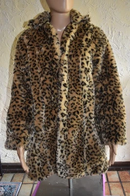 Abrigo de piel de fau imitación estampado de leopardo FHILLINUO hasta la cadera manga larga talla XXL NUEVO CON ETIQUETAS Foto 1 de 4