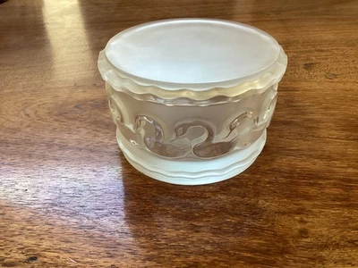Signed Lalique France Crystal Swan Covered 4” Dresser/Vanity Box/Bowl Frosted - Image 1 of 4