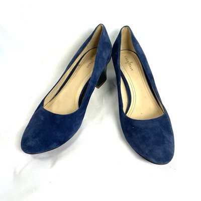 Cole Haan 女式圆头高跟鞋 10 码蓝色麂皮绒粗跟懒人鞋 — 第 1/4 张图片