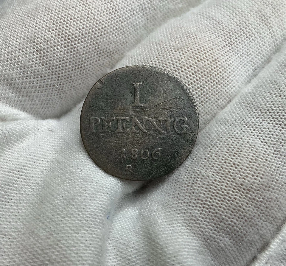 Hessen Darmstadt 1 Pfennig 1806  Kupfer 1,2 g Original Münze R88 - Image 1 of 2