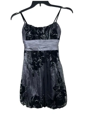 Y2K  Black Floral Velvet Burnout Empire Waist Bubble Whimsigoth Dress Sz 3 - Image 1 of 4