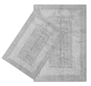 Juego de alfombrillas de baño de algodón puro de 2 piezas - gris claro, súper suave absorbente reversible... - Imagen 1 de 8