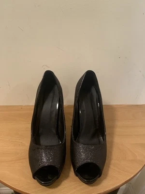 Halloween Black Glitter Open Toe Stilettos Women's Size Large 9/10 Sexy Costume - Imagem 1 de 4