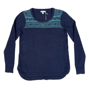 Toad&Co Sweater Womens Small Deep Navy Aleutia Crew Lambswool Pullover Jacquard - Picture 1 of 19