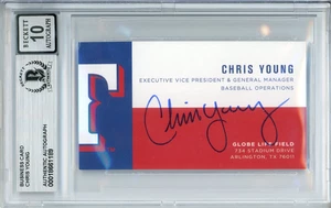 Tarjeta de visita firmada por Chris Young Texas Rangers GM Beckett auténtica automática 10 BAS - Imagen 1 de 2