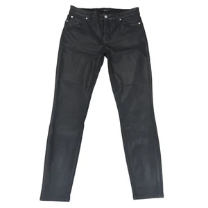 7 For All Mankind Womens Black Sheen Coated Denim Ankle Skinny Jeans Size 30 - Picture 1 of 7