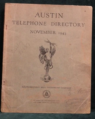 RARE Antique 1943 AUSTIN TEXAS Telephone Directory Book Yellow Pages WWII Era - Image 1 of 4