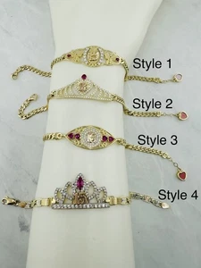 Real 10k Gold Bracelet hearts or crown sweet 15 Quinceanera - Pulsera de Quince - Picture 1 of 17