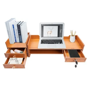 Wooden Desk Organizer With Drawers Office Supplies Computer Desktop Tabletop - Picture 1 of 20