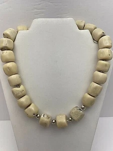 Collar de cuentas de plata de ley .925 ~ 18 mm x 22 mm ~ coral blanco natural 22" - Imagen 1 de 9