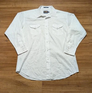 Vtg Panhandle Slim Western Pearl Snap Shirt Men's 17-34 White Metallic Thread - Picture 1 of 9