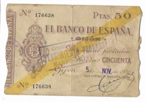ESPAÑA: 50 PESETAS (EMISIÓN LOCAL GIJON). AÑO 1936. SIN SERIE. BC-. ESCASO. - Bild 1 von 2