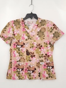 Izzy Scrubs Womens Adult Size XS Multicolor Floral V Neck Pockets Short Sleeves - Picture 1 of 6