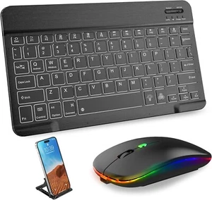 Bluetooth Keyboard and Mouse Combo for iPad - Rechargeable RGB Wireless Keyboard - Picture 1 of 7