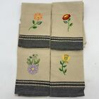 Cotton Dish Towels Lot 4 Floral Embroidery 4 Different Flowers All Cotton Beige