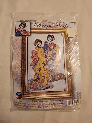 Design Works Geisha Pair Counted Cross Stitch Picture Kit #2430 NEW 12"x 18" - Image 1 of 4