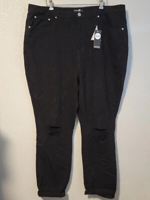 BooHoo Blue Jeans Womens Size 18 Straight Distressed High Rise Denim Black - Image 1 of 4