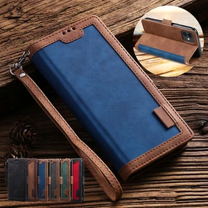 Vintage PU Leather Strap Card Slots Wallet Case fr iPhone 15 14 13 12 11 Pro Max - Picture 1 of 23