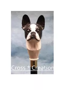Boston Dog Terrier Testa Manico Intagliato Passeggio Legno Bastone Bastone Bastone Regalo Design - Foto 1 di 4