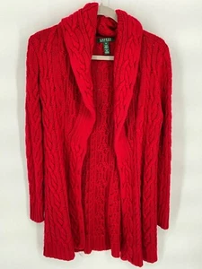 Lauren Ralph Lauren Red Cable Knit Cardigan Sweater Med Silk & Cashmere Blend - Picture 1 of 5