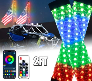 Pair 2FT Fat Whip Lights Spiral Fatty Lighted Whips for UTV ATV RZR Remote & APP - Picture 1 of 24