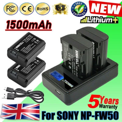 2pack Battery + Charger NP-FW50 For Sony NEX3 NEX5 NEX7 SLT-A55 RX10 II A5000 - Image 1 of 4