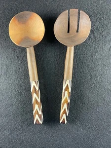 Bone Handle Hand Carved Olive Wood Salad Tongs from Kenya. NEW - Picture 1 of 5