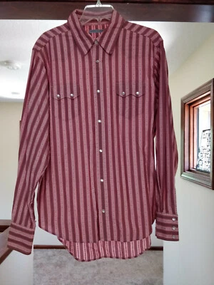 MARTIN GORDON GORGEOUS! WESTERN SHIRT SAWTOOTH WINE STRIPES FLORAL PEARL SNAPS L - Image 1 of 4
