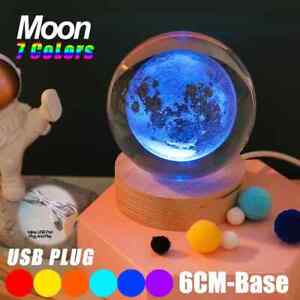 7 Color 3D Crystal Ball Moon Globe Table Lamp USB LED Night Light Home Decor