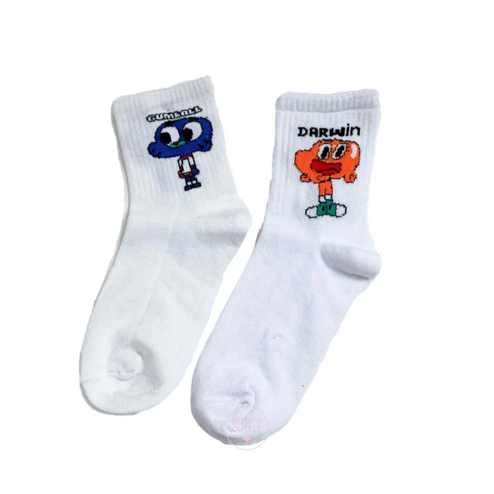 Funny Novelty Cartoon Socks Amazing World of Gumball Darwin Character 2 Pairs - Image 1 of 2