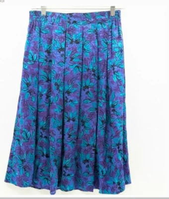 Falda midi plisada floral púrpura 100 % seda años 90 Doncaster Silks talla mediana Foto 1 de 4