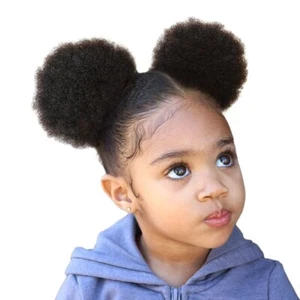 2PCS!! 6 inch 100% Human Hair Afro Puffs Medium Girl Hair Drawstring Ponytail - Picture 1 of 7