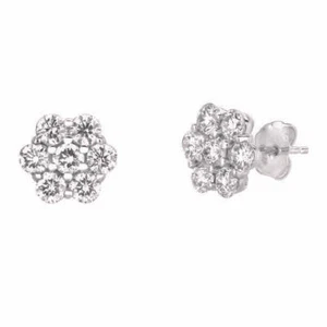 1.00 Carat Natural Diamond Flower Earrings G SI 14K White Gold - Picture 1 of 1