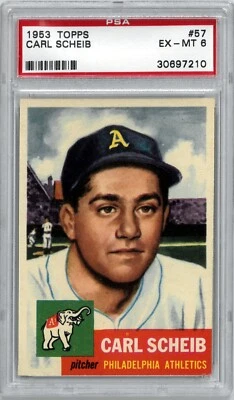 Carl Scheib 1953 Topps Baseball Card #57- PSA Graded 6 EX-MT (Philadelphia A's) - Image 1 of 2