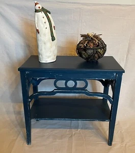 Refurbished and Hand-painted Atlantic Blue Side Table with a Rustic Look - Picture 1 of 9