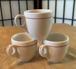 Set of 3 RESTAURANT STYLE ESPRESSO / DEMITASSE CUPS White w/ RED STRIPE 2-3/8" - Picture 1 of 7