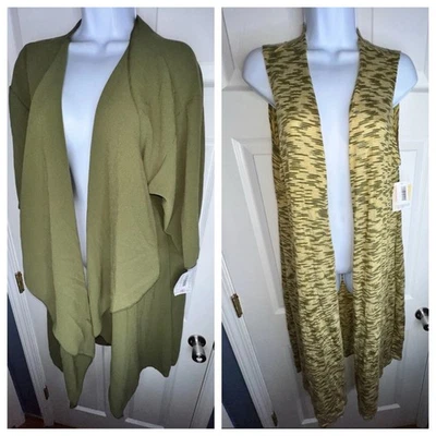 NWT LuLaRoe Women’s Medium Joy Vest & Green Shirley Ruffle Cardigan Kimono M Set - Image 1 of 4