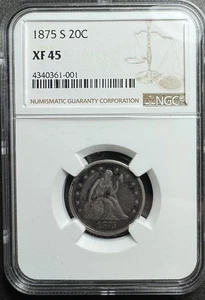 Nice 1875-S US Twenty Cent Piece 20C NGC XF45 Free US Shipping - Picture 1 of 4