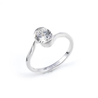 Silverly Anello Di Fidanzamento Argento 925 Zirconia Cubica Ovale Brillante - Immagine 1 di 4