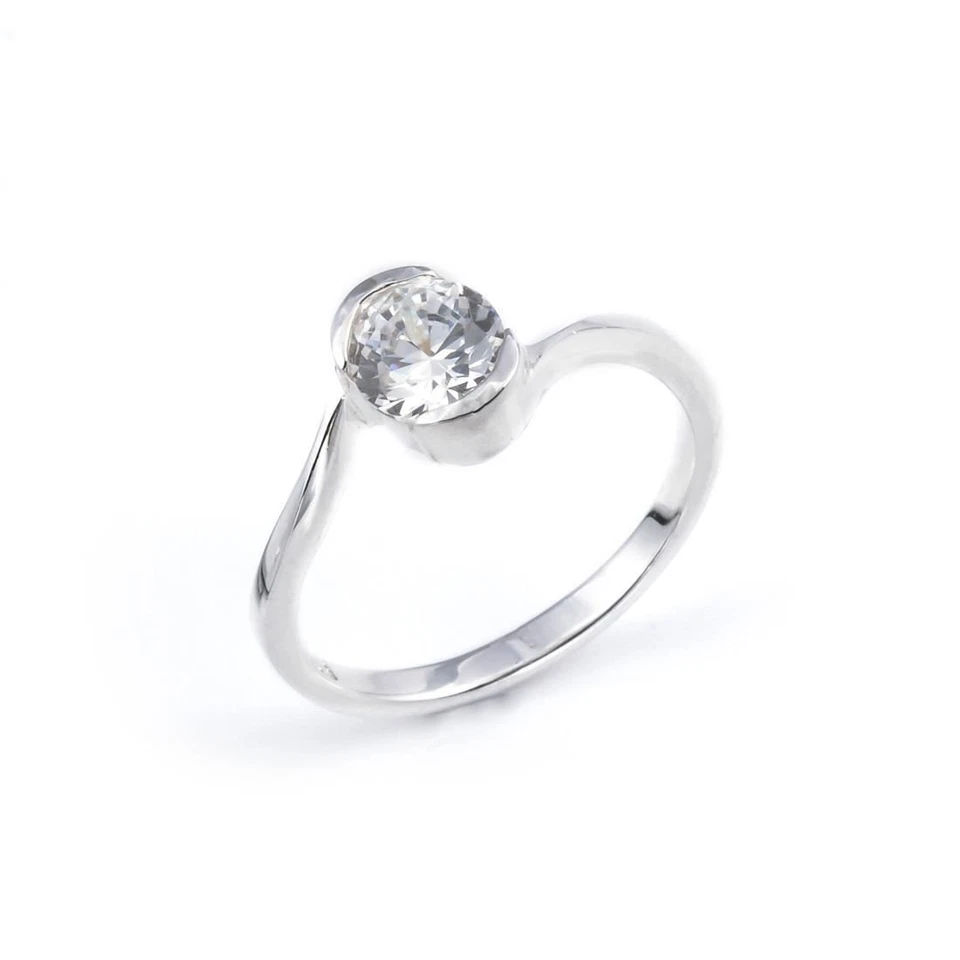 Silverly Anello Di Fidanzamento Argento 925 Zirconia Cubica Ovale Brillante - Immagine 1 di 4