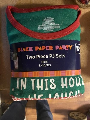Black Paper Party Two Piece PJ Set Girls' L 10/12 60% Cotton Christmas Pajamas - Image 1 of 4