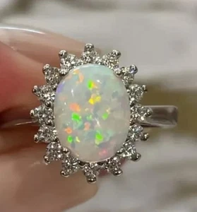 Vintage Regenbogen Opal Weißtopas 925 Wunderschöner Ring  - Bild 1 von 6