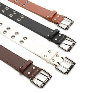 Cintura donna doppia punta fibbia larghezza 3,7 cm cintura in ecopelle per pantaloni - Foto 1 di 10