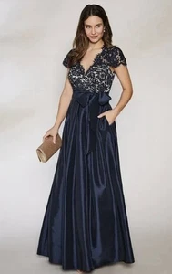 Eliza J Taffeta & Lace Gown Women's Blue Size 10 NWT - Picture 1 of 8