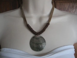 Lia Sophia Harvest Moon Necklace Abalone Shell MOP Beaded Brown Cord - Picture 1 of 5