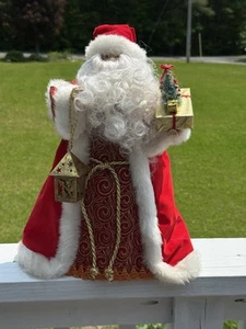 Vintage Santa Tree Topper Red Suit With Gold Lantern And Gifts 16” - Picture 1 of 8