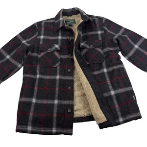 Woolrich Slate Plaid Sherpa Lined Wool Jacket Mens Size L Gray & Red 16095 - Picture 1 of 12