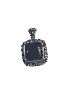 Ciondolo Vintage Argento Sterling Onice Marcasite Quadrato Charm 3,03g .75" - Foto 1 di 7